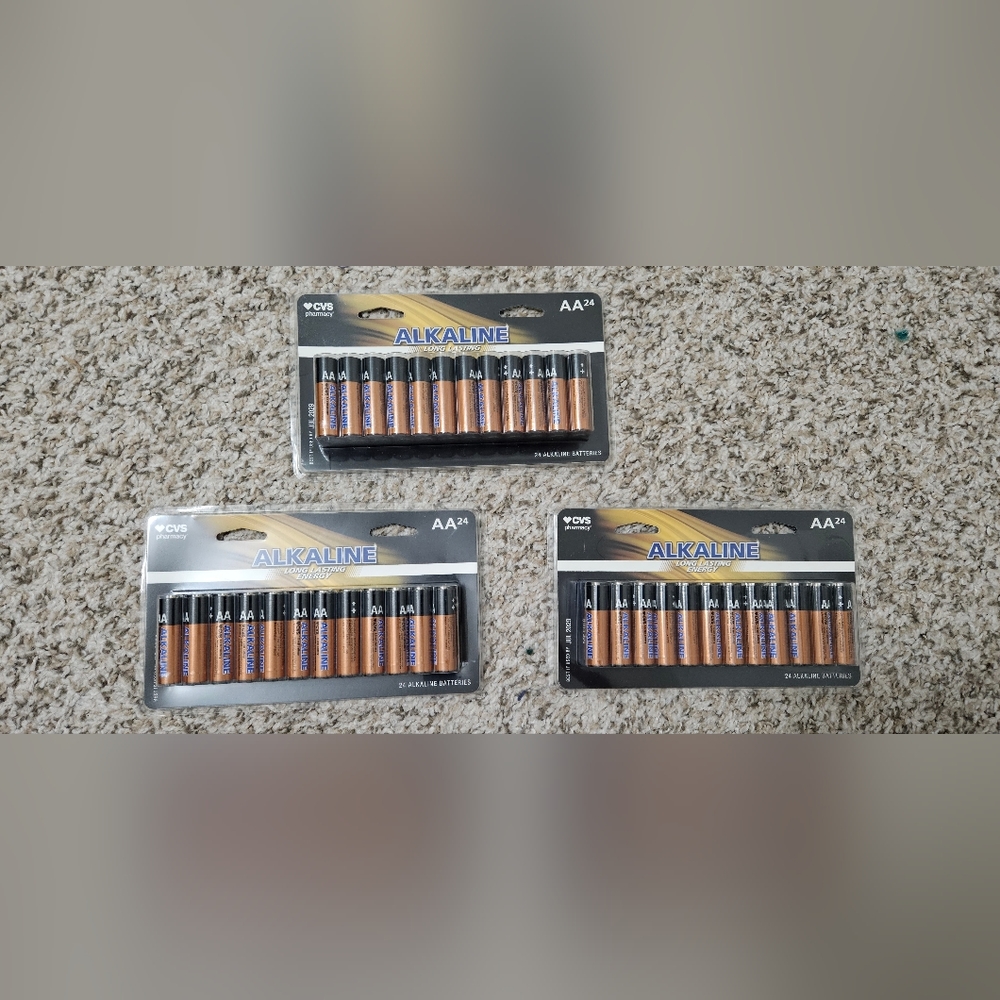 3 pack AA 24 Alkaline (TOTAL of 72) Long Lasting Batteries CVS NEW Exp. JUL2029